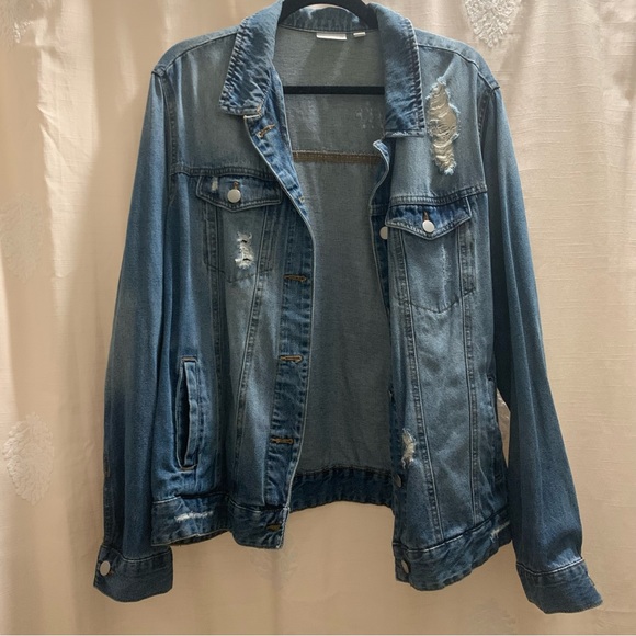 Distressed Oversized Denim Jacket - Picture 1 of 14